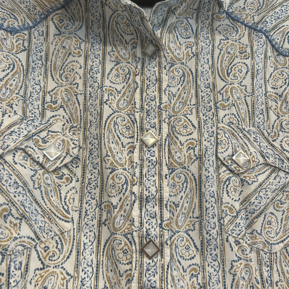 Panhandle Rough Stock Women’s Blue Collared Paisley Pearl Snap Sz Xl - Picture 3 of 10